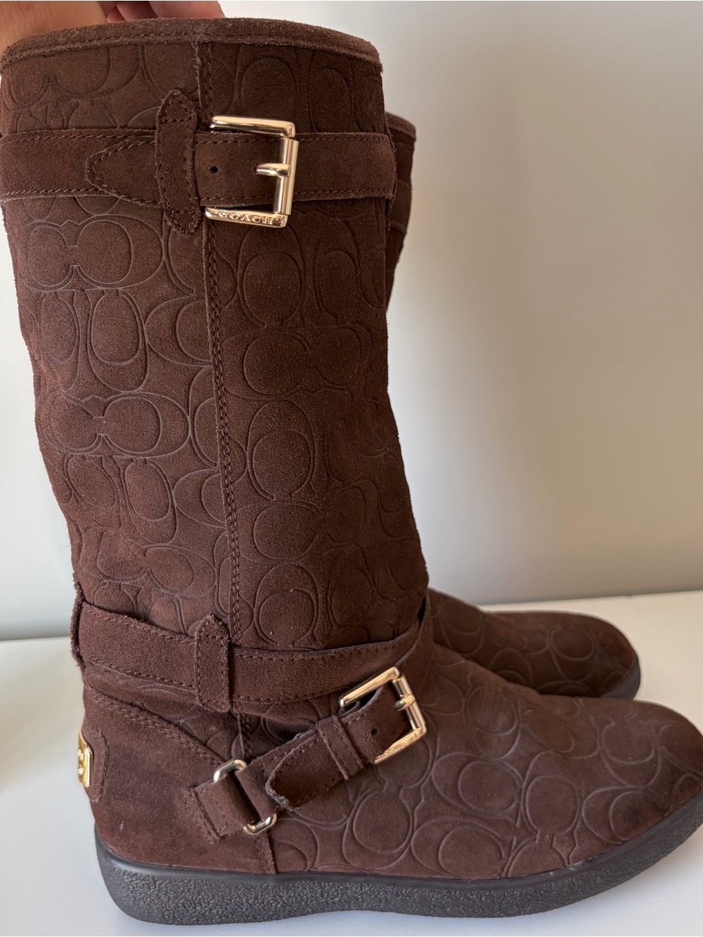 Coach Thelma Brown Suede Signature Mid-calf Boots 7.5 - Picture 3 of 7